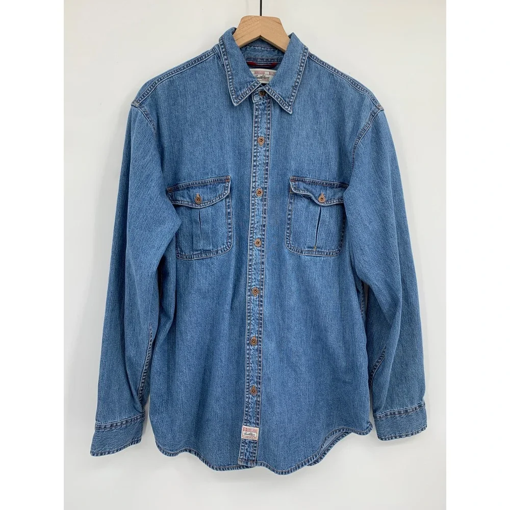 Levis Denim Shirt Mens Large Blue Metal Buttons Long Sleeve Workwear Western